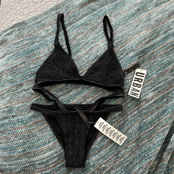 Black Sparkly and Strappy Urban Outfitters “Out From Under” S Bathing suit - Picture 3 of 5